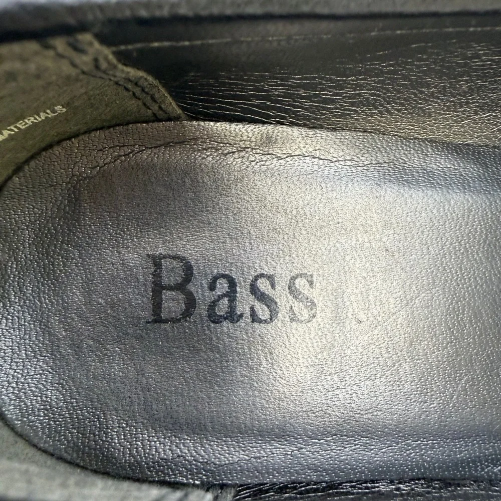 Vintage Y2K Bass Shana Black Leather Heeled Loafers Buckle Block Heel Pumps 7M